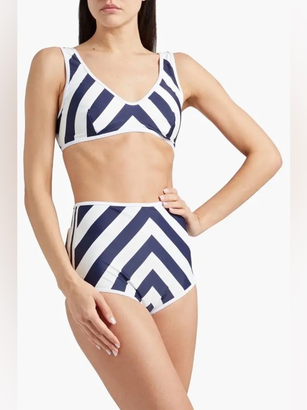 Perfect Moment Navy and White Chevron Bikini Set with Red Star Accent